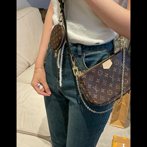 成色A級 LV 路易威登 老花 五合一 單肩斜挎包 綠肩帶 裸包。