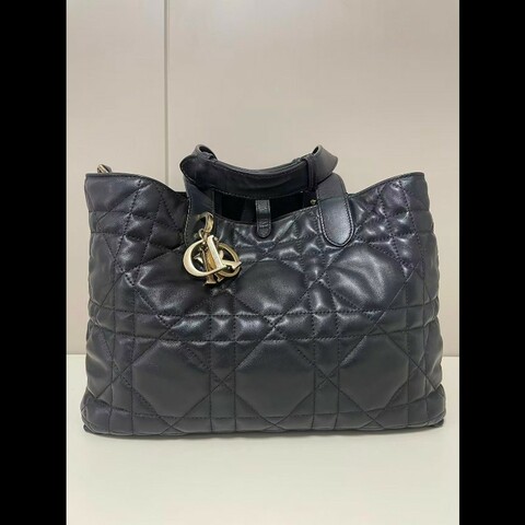 Dior迪奧 Toujours黑金藤格紋土著中號手提托特包