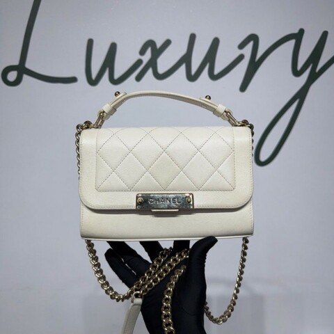 CHANEL 香奈兒 小號郵差鏈條包 白金荔枝牛皮 復古五金