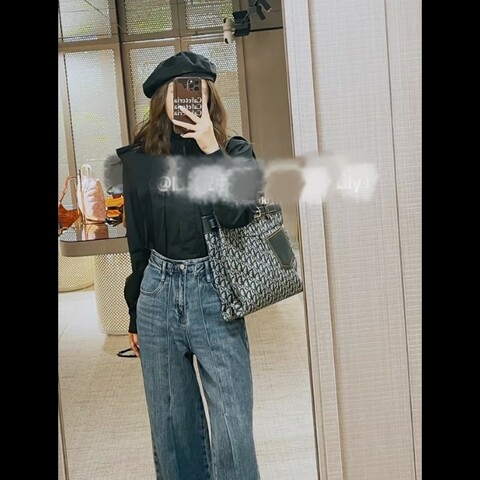Dior/迪奧 經典Oblique牛仔老花豎款托特包