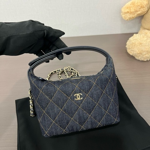 Chanel/香奈兒 26P牛仔丹寧外縫線飯盒包手提包斜挎包 芯片