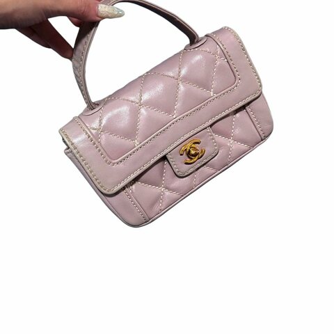 Chanel香奈兒菱格紋雙C 扣迷你凱莉手提包