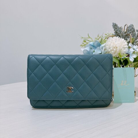 TK2121 Chanel 香奈兒經典長銀包連鍊帶包包 Classic Wallet On Chain Lambskin Blue x PHW