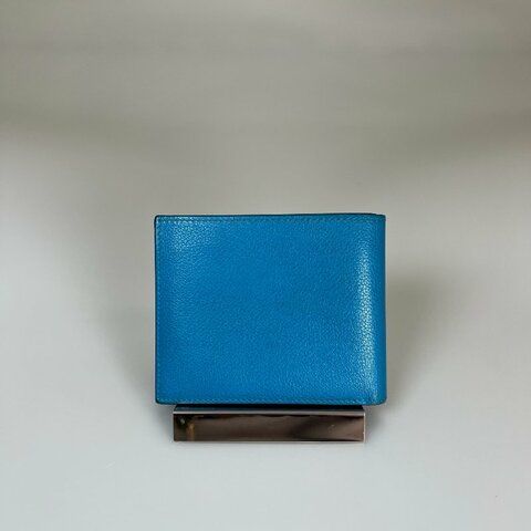 HERMES A刻 藍拚帆布內裡對開短夾