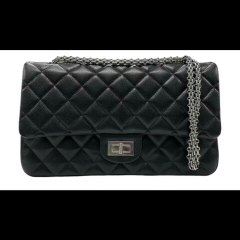 🔥【極少釋出 荔枝牛皮】Chanel 2.55 Reissue 32cm 黑銀復古方釦雙蓋包（14開）