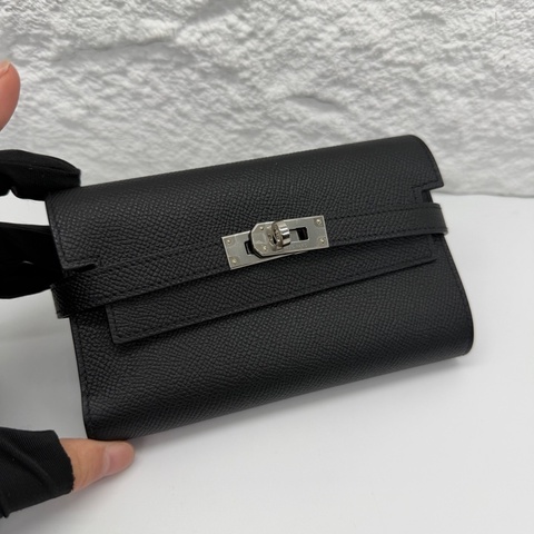 愛馬仕Hermes kelly long 三折錢包 黑色 銀扣 e皮 Stamp:C刻