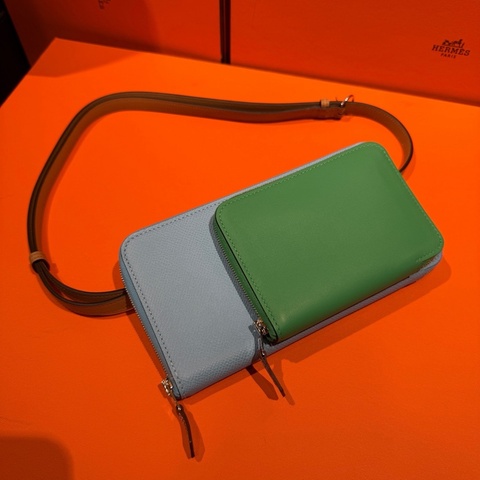 Hermes 愛馬仕 天藍色/薄荷色/瑪莎拉茶色 拼色 E皮/S皮 Nouveau Togo 單肩斜挎包 Stamp:U刻 配件：塵袋 盒子