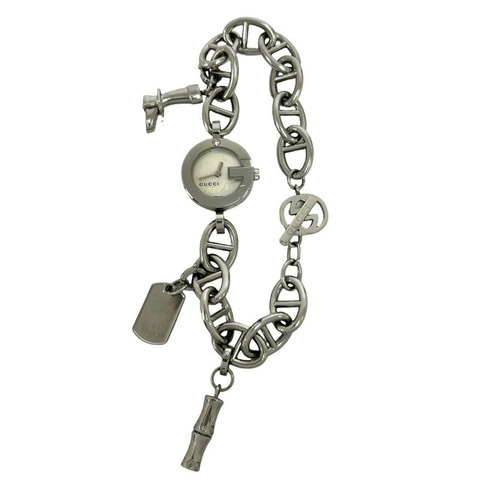 GUCCI Gucci Logo Charm 不鏽鋼石英腕錶 銀色 37369