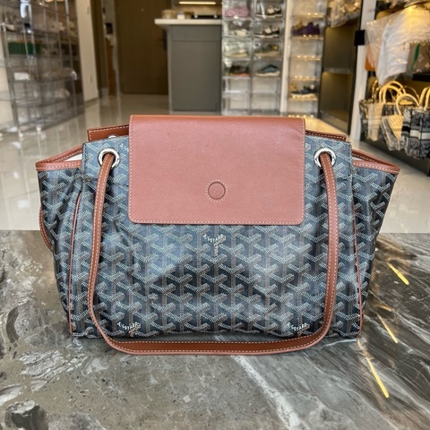 GOYARD 戈雅 Rouette 老花滿印翻蓋 帆布拼皮 手提包 小號 黑棕色