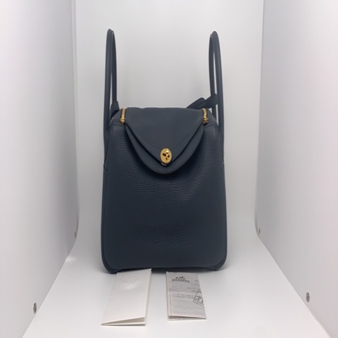 99新Hermes/愛馬仕Lindy 30黑色荔枝皮手提肩背包 金扣斜挎包 琳迪包 30×20×15
