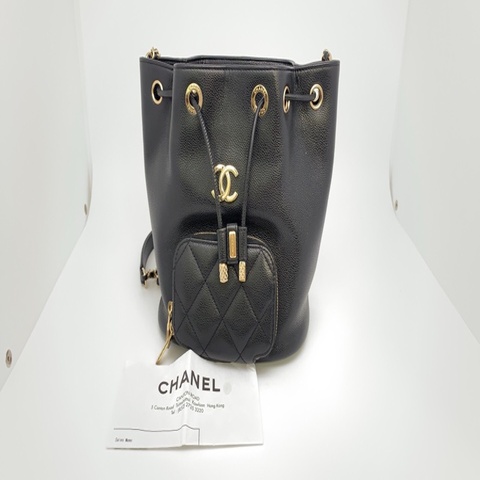 99新Chanel/香奈兒AS2353黑金魚子醬抽繩水桶包 單肩斜挎包 芯片款19*10*19（L）