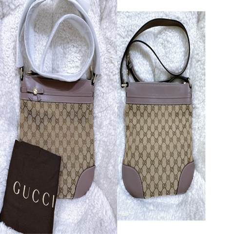 未使用 Gucci 粉紫色蝴蝶結🎀郵差包（肩帶可調節）