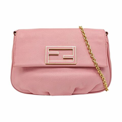 FENDI Mia粉色牛皮雙F單肩包斜挎包