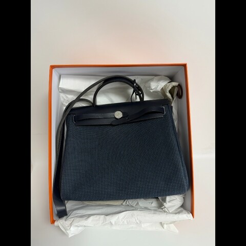 98新｜Hermes/愛馬仕 herbag31帆布千鳥格海軍藍全套
