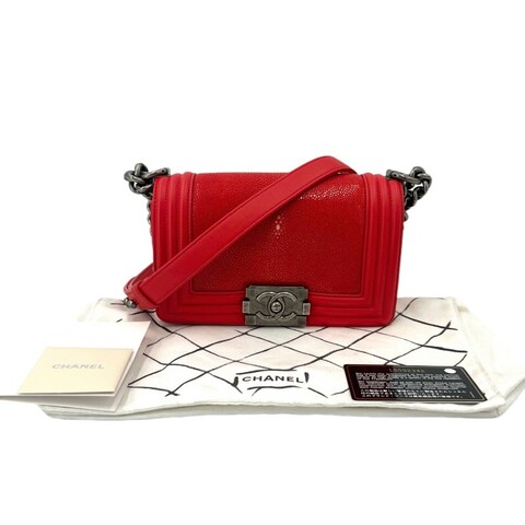 Chanel 香奈兒 珍珠魚皮 leboy紅色 20cm
