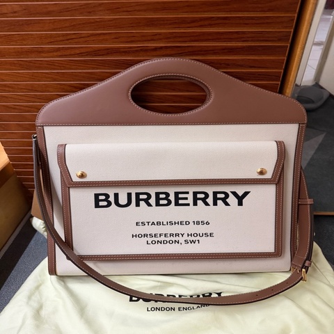 Burberry Pocket 大號 帆布拼皮革二用口袋包