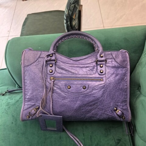Balenciaga巴黎世家紫色中号机车手提斜挎包