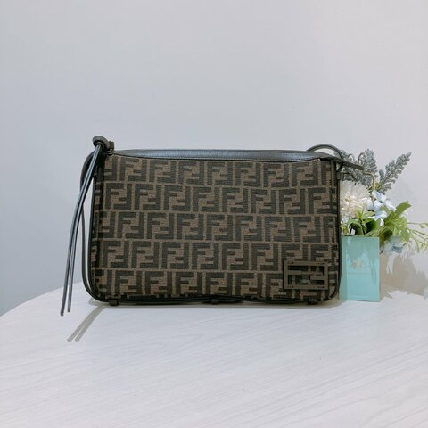 TK2122	 芬廸 經典提花 單肩/斜誇包 Fendi Simply FF Logo Shoulder Bag Jacquard Canvas Brown x GHW