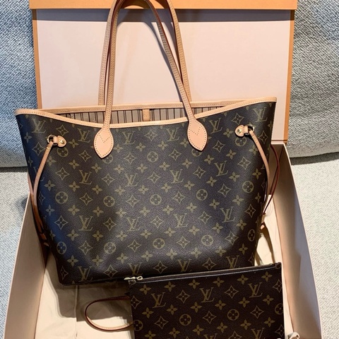 芯片款 路易威登 Lv neverfull中號 托特包購物袋子母包 棕色淺褐色