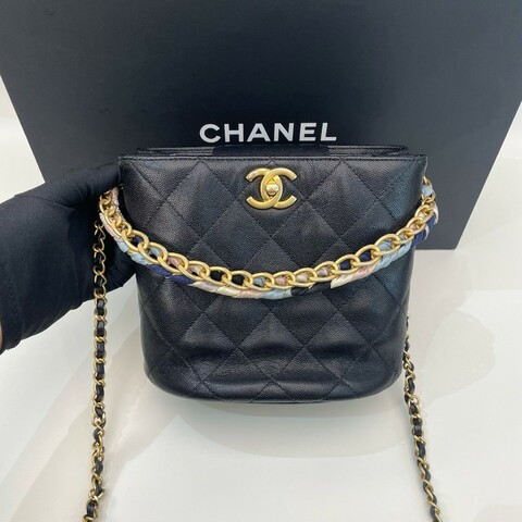 99新 Chanel 香奈兒鏈條水桶包 彩繩編織手提 附卡與雷射標籤