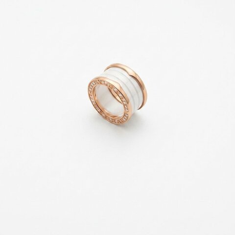 BVLGARI B.zero1 18K金白陶瓷戒指(寬版)