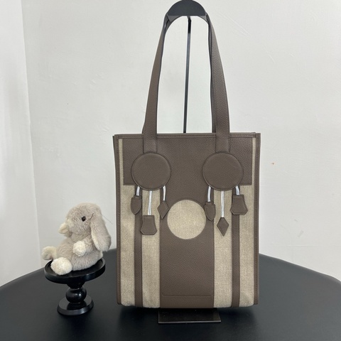 Hermes/愛馬仕 Petit H 捕夢網竪款托特包 鈴鐺包肩背包 epsom皮拼帆布