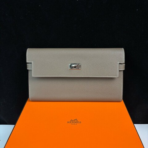 Hermes/愛馬仕 大象灰銀扣Kelly錢包 A刻