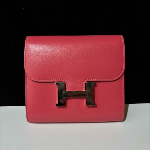 Hermes/愛馬仕 粉色銀扣康康錢包 ec皮 A刻