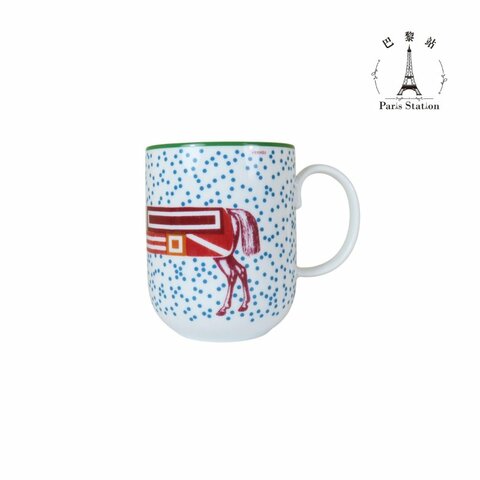 【巴黎站二手名牌專賣店】＊現貨＊HERMES 愛馬仕 真品＊Hippomobile 1號藍點馬克杯 點點幾何馬 陶瓷咖啡杯