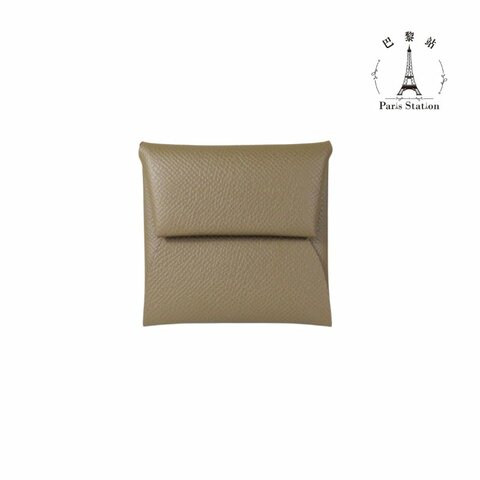 【巴黎站二手名牌專賣店】＊現貨＊HERMES 愛馬仕 真品＊Bastia系列 EPSOM 大象灰 牛皮方形暗釦零錢包