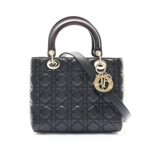 Medium Lady Dior 兩用包 黑色 藤格紋羊皮【Dior 迪奧】 M0565ONGE_M900