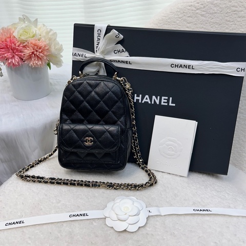 Chanel 黑金荔枝mini小書包後背AP3753