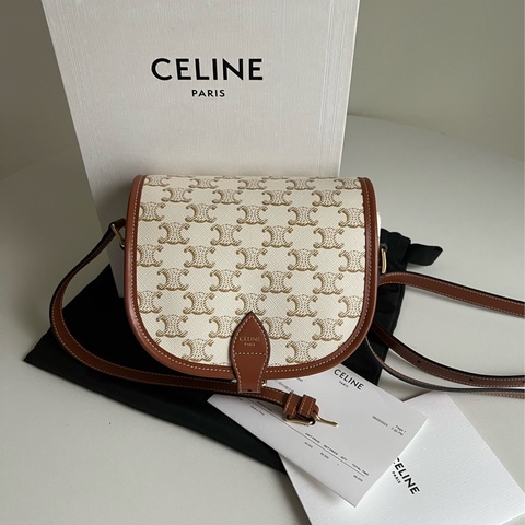 Celine folco in medium 白色老花金棕色-全新閒置