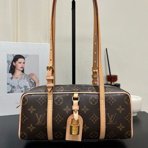LOUIS VUITTON HANG ON 復古經典長柄包 老花Monogram塗層帆布 保齡球包手提包肩背包
