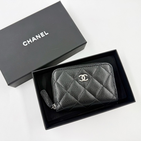 Chanel🖤黑銀拉鏈零錢包AP0216