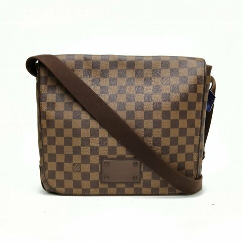 LOUIS VUITTON 棕色棋盤格PVC棕棋格郵差包斜挎包肩背包