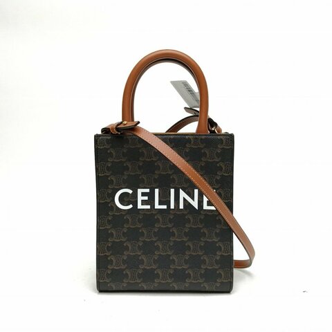 CELINE Cabas豎款手袋Mini凱旋門印花褐色人造革肩背包