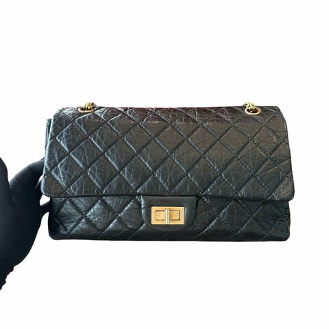 Chanel香奈兒黑金菱格紋2.55鏈條包