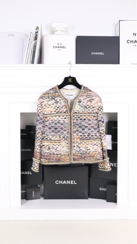 Chanel 17年古巴系列秀款彩色扎染粗花呢四口袋外套