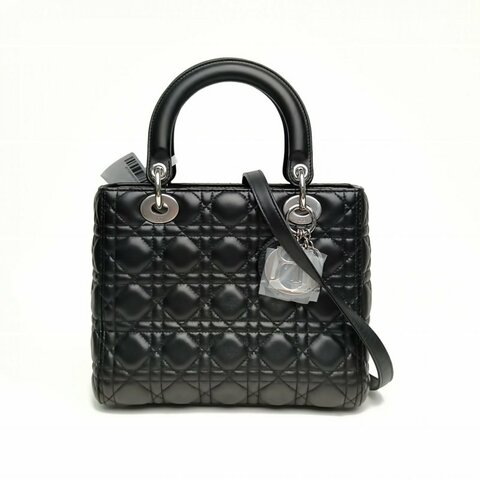 DIOR Lady戴妃包五格黑色羊皮革銀扣2015肩背包