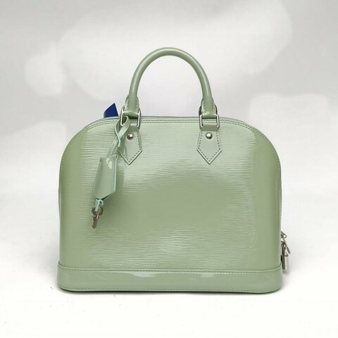 LOUIS VUITTON ALMA貝殼包中號綠色EPI水波紋牛皮2012無肩帶漆皮肩背包