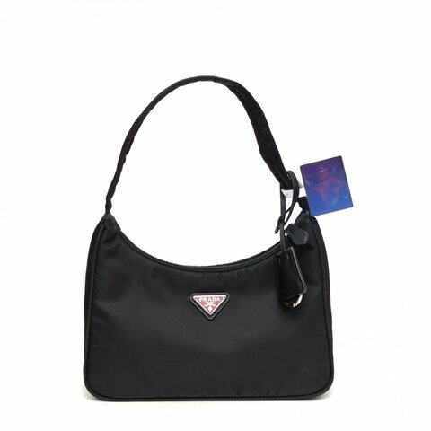 PRADA Hobo腋下包黑色尼龍銀扣肩背包