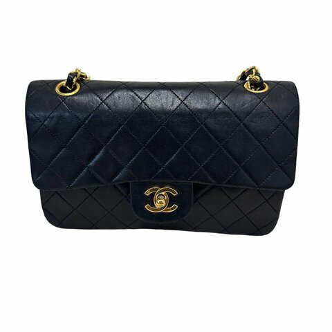 Chanel香奈兒黑金菱格紋雙C扣鏈條包