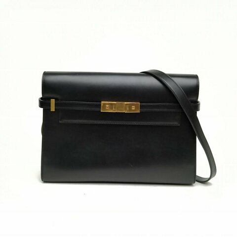 SAINT LAURENT MANHATTAN曼哈頓BOX中號黑色牛皮革金扣肩背包