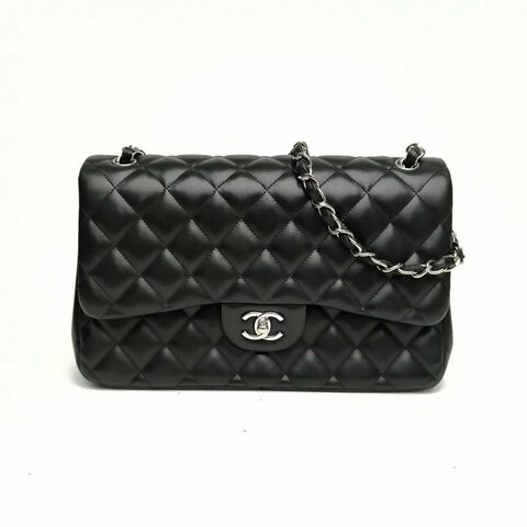 CHANEL CF口蓋包JUMBO黑色牛皮革16開銀扣肩背包