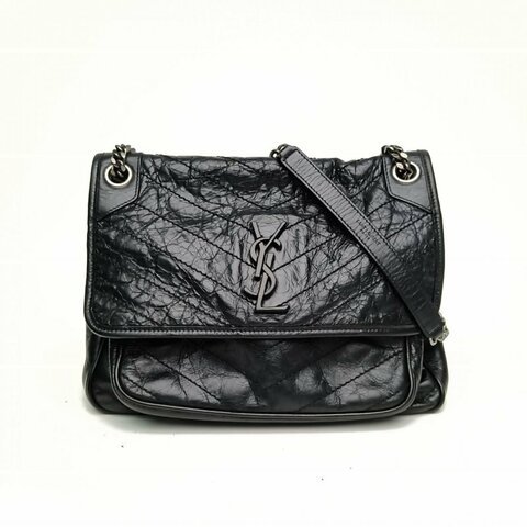 SAINT LAURENT Niki中號28黑色牛皮革黑扣肩背包