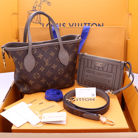 超級新✨LV Neverfull Bandoulière Inside Out BB 灰色 雙面手提包 斜背包｜購證 原廠盒