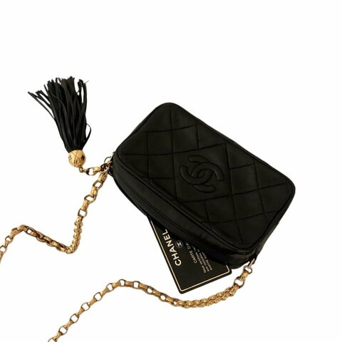 Chanel 香奈兒菱格紋金球流蘇雕花鏈條相機包