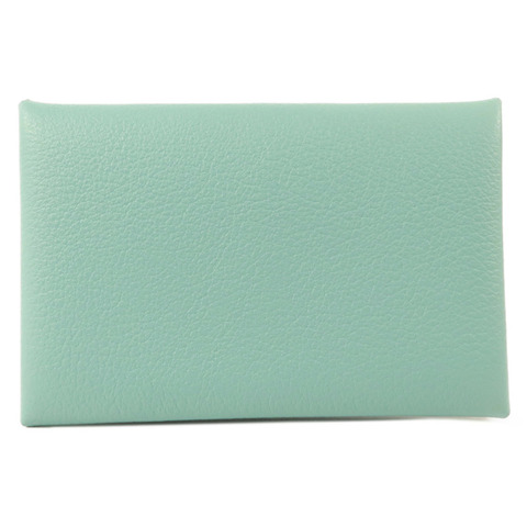 HERMES Evercolor皮革Calvi Card Holder卡片套Bleu Atoll