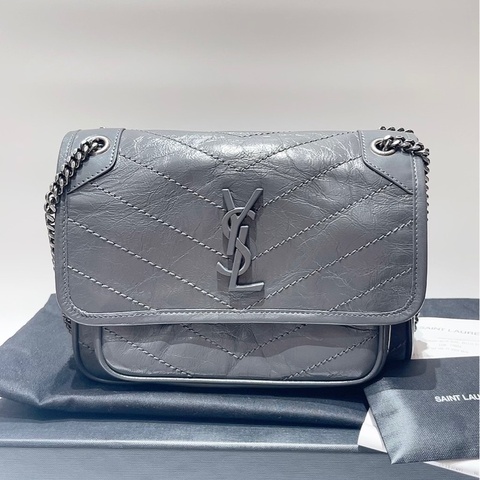 YSL NIKI新款D扣小號 灰色油蠟皮